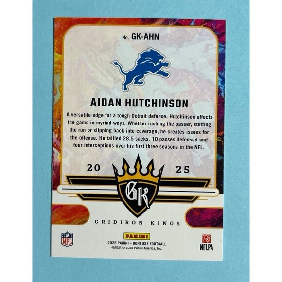 2025 Donruss Gridiron Kings,Detroit Lions ,Aidan Hutchinson card # GK-AHN - Picture 2 of 2